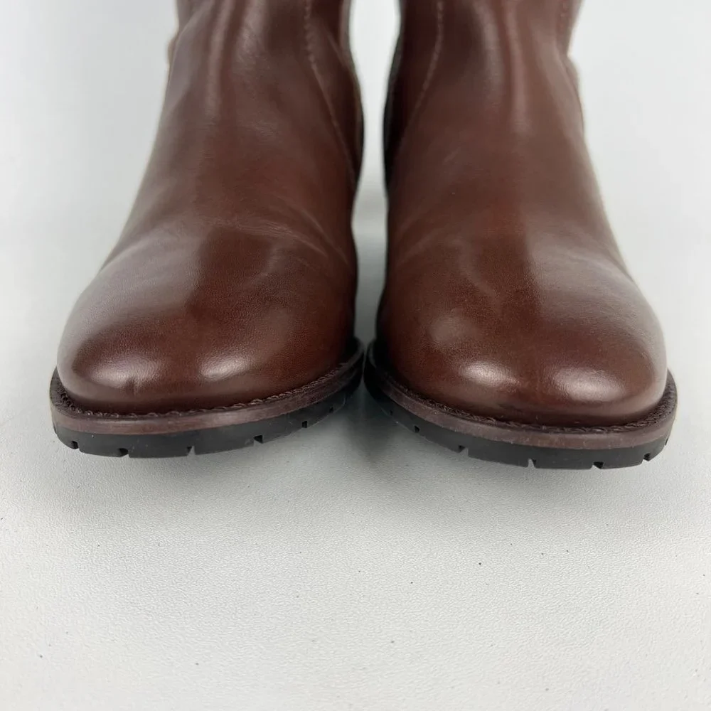 Talbots Womens Brown Leather Tall Over the Knee Boots Wool Cuff OTK size 6